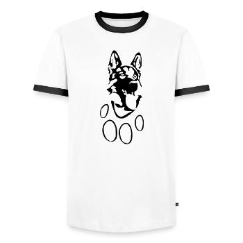 Schäferhund Kopf u. Pfote Design für Shirt u Hoody - Männer Kontrast-T-Shirt - Weiß/Schwarz - Vorne - AI Model Female 172 light (172cm) & AI Model Male 178 dark (178cm)