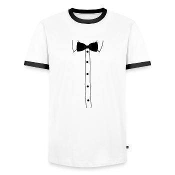 hemd_und_fliege__f1 - T-shirt contrasté Homme - blanc/noir - Devant - AI Model Female 172 light (172cm) & AI Model Male 178 dark (178cm)