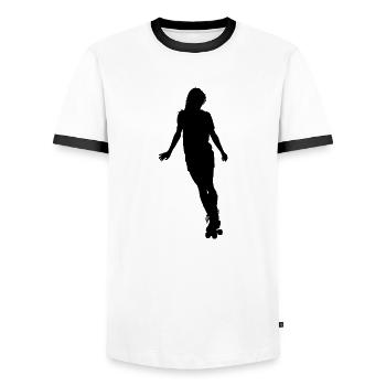 Roller Derby skater girl, quad skates roller skate - Men's Ringer Shirt - white/black - Front - AI Model Female 172 light (172cm) & AI Model Male 178 dark (178cm)
