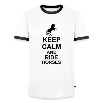 Cheval garder son calme et monter des chevaux blancs - T-shirt contrasté Homme - blanc/noir - Devant - AI Model Female 172 light (172cm) & AI Model Male 178 dark (178cm)