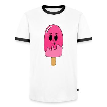 kawaii ice cream | original by. MMJ49 - Men's Ringer Shirt - white/black - Front - AI Model Female 172 light (172cm) & AI Model Male 178 dark (178cm)