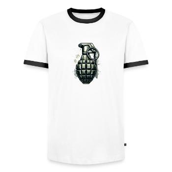 Detonate Design: Classic Grenade - Men's Ringer Shirt - white/black - Front - AI Model Female 172 light (172cm) & AI Model Male 178 dark (178cm)