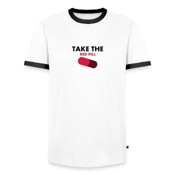 take_the_red_pill - T-shirt contrasté Homme - blanc/noir - Devant - AI Model Female 172 light (172cm) & AI Model Male 178 dark (178cm)