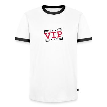 Shirt logo member stamp vip person important parti - Men's Ringer Shirt - white/black - Front - AI Model Female 172 light (172cm) & AI Model Male 178 dark (178cm)