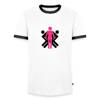 Intersection 2 +1 - Men's Ringer Shirt - white/black - Front - AI Model Female 172 light (172cm) & AI Model Male 178 dark (178cm)