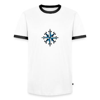 Navigation, Kompass, Windrose-Orientierungslauf - Männer Kontrast-T-Shirt - Weiß/Schwarz - Vorne - AI Model Female 172 light (172cm) & AI Model Male 178 dark (178cm)