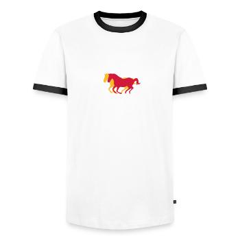Three horses at a gallop - Horse riding - dressage - Men's Ringer Shirt - white/black - Front - AI Model Female 172 light (172cm) & AI Model Male 178 dark (178cm)