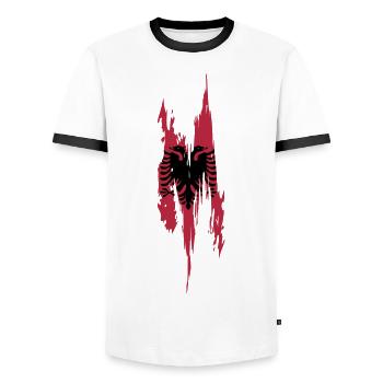 Conception de l’albanaise - T-shirt contrasté Homme - blanc/noir - Devant - AI Model Female 172 light (172cm) & AI Model Male 178 dark (178cm)
