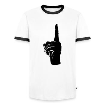 Nach oben Finger zeigen - Männer Kontrast-T-Shirt - Weiß/Schwarz - Vorne - AI Model Female 172 light (172cm) & AI Model Male 178 dark (178cm)