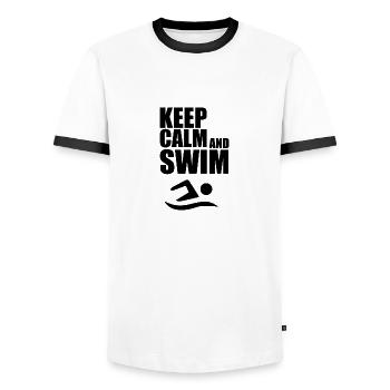 Schwimmen Wassersport - Männer Kontrast-T-Shirt - Weiß/Schwarz - Vorne - AI Model Female 172 light (172cm) & AI Model Male 178 dark (178cm)