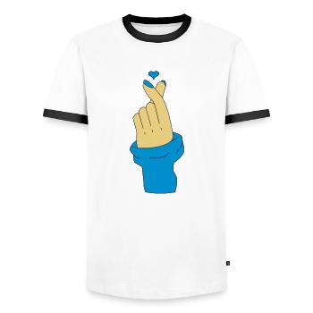 Love U Korean - Men's Ringer Shirt - white/black - Front - AI Model Female 172 light (172cm) & AI Model Male 178 dark (178cm)