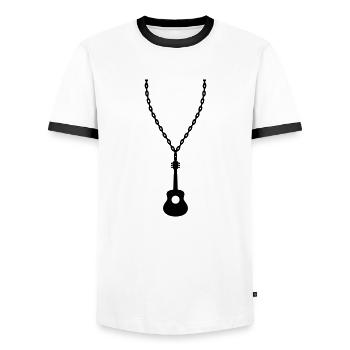 Jewelry Necklace Guitarist Guitar - Men's Ringer Shirt - white/black - Front - AI Model Female 172 light (172cm) & AI Model Male 178 dark (178cm)
