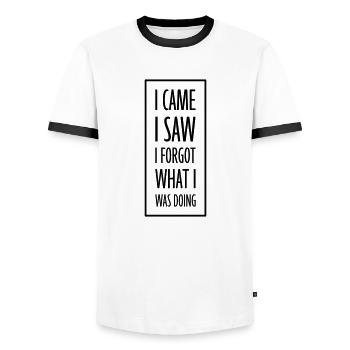 I came saw forget - Men's Ringer Shirt - white/black - Front - AI Model Female 172 light (172cm) & AI Model Male 178 dark (178cm)