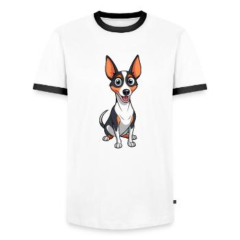 Curious Rat Terrier - Dog Artwork Pint - Men's Ringer Shirt - white/black - Front - AI Model Female 172 light (172cm) & AI Model Male 178 dark (178cm)