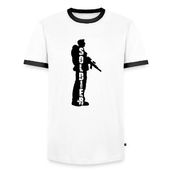 Soldier Silhouette War General Freedom Fighter - Men's Ringer Shirt - white/black - Front - AI Model Female 172 light (172cm) & AI Model Male 178 dark (178cm)