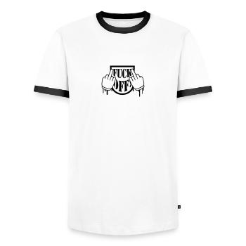 Fuck Off Blazon - Männer Kontrast-T-Shirt - Weiß/Schwarz - Vorne - AI Model Female 172 light (172cm) & AI Model Male 178 dark (178cm)