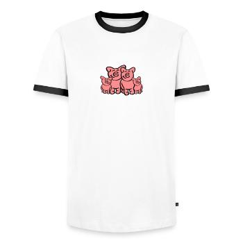 Pig Family - Men's Ringer Shirt - white/black - Front - AI Model Female 172 light (172cm) & AI Model Male 178 dark (178cm)