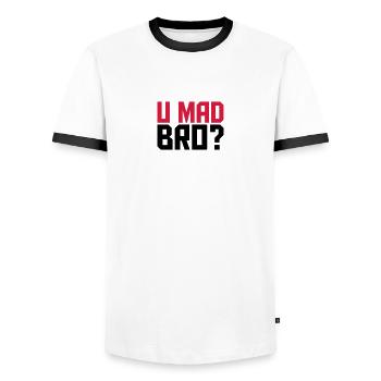 Cool U Mad Bro Text Design - Men's Ringer Shirt - white/black - Front - AI Model Female 172 light (172cm) & AI Model Male 178 dark (178cm)