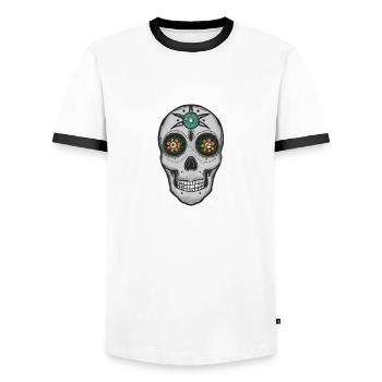 Skull Mexican Style, Día de Muertos - Männer Kontrast-T-Shirt - Weiß/Schwarz - Vorne - AI Model Female 172 light (172cm) & AI Model Male 178 dark (178cm)