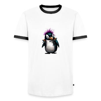 PENGUPUNKS - Männer Kontrast-T-Shirt - Weiß/Schwarz - Vorne - AI Model Female 172 light (172cm) & AI Model Male 178 dark (178cm)