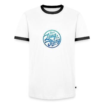 Lange Geschichte - Männer Kontrast-T-Shirt - Weiß/Schwarz - Vorne - AI Model Female 172 light (172cm) & AI Model Male 178 dark (178cm)