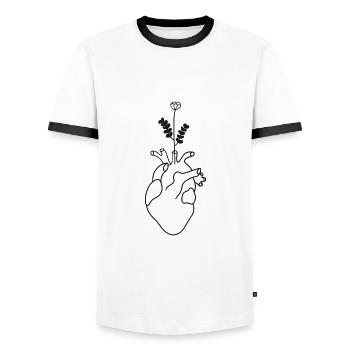 Anatomical heart with flower - Men's Ringer Shirt - white/black - Front - AI Model Female 172 light (172cm) & AI Model Male 178 dark (178cm)