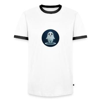 Little ghost levitating in space - Men's Ringer Shirt - white/black - Front - AI Model Female 172 light (172cm) & AI Model Male 178 dark (178cm)
