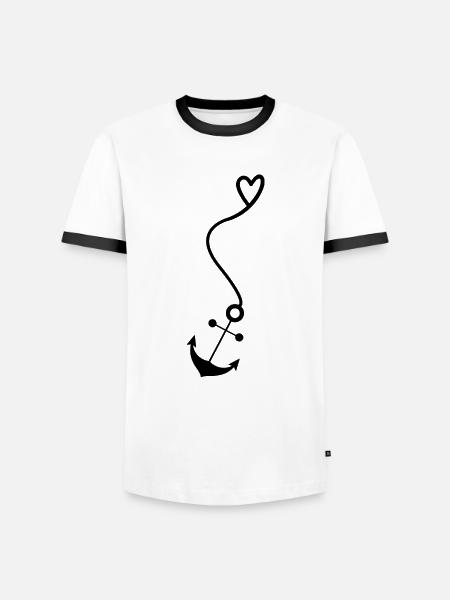 Anker mit Herz - Männer Kontrast-T-Shirt - Weiß/Schwarz