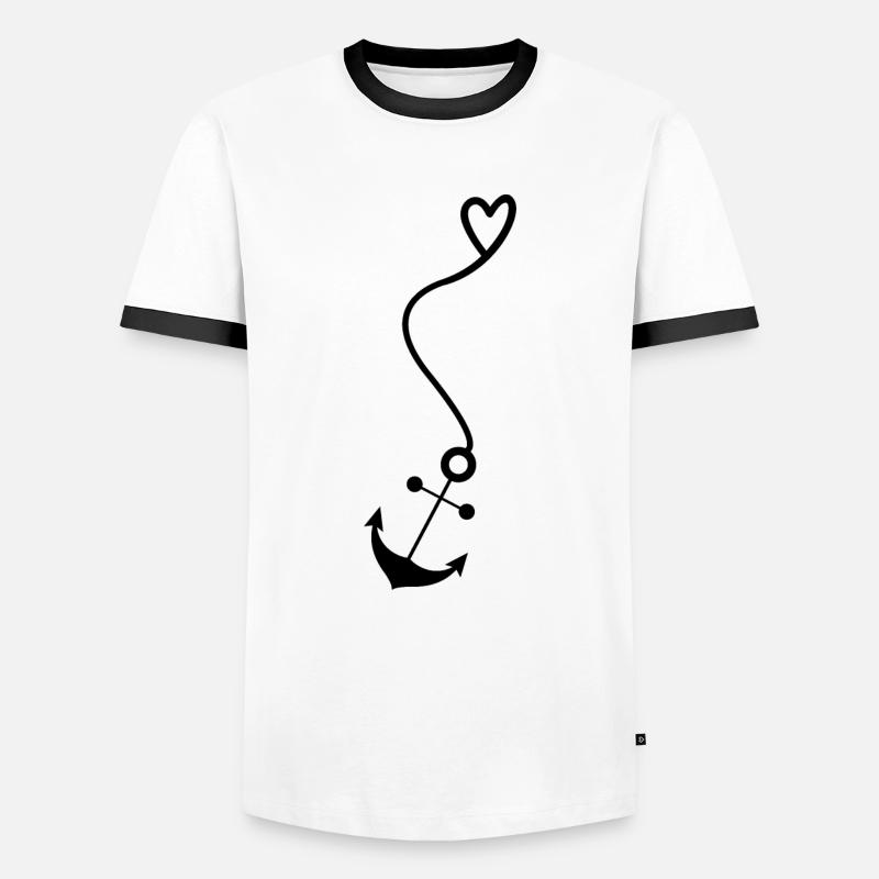 Anker mit Herz - Männer Kontrast-T-Shirt - Weiß/Schwarz