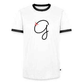 Buchstabe G Schmetterlingsbuchstabe - Männer Kontrast-T-Shirt - Weiß/Schwarz - Vorne - AI Model Female 172 light (172cm) & AI Model Male 178 dark (178cm)