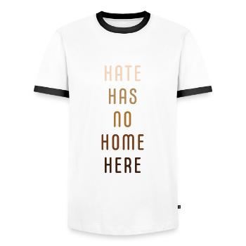 Hate has no home here - Männer Kontrast-T-Shirt - Weiß/Schwarz - Vorne - AI Model Female 172 light (172cm) & AI Model Male 178 dark (178cm)