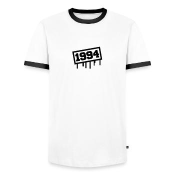 1994 - Men's Ringer Shirt - white/black - Front - AI Model Female 172 light (172cm) & AI Model Male 178 dark (178cm)