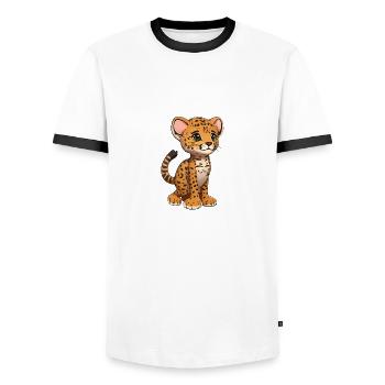 Guépard totalement mignon - T-shirt contrasté Homme - blanc/noir - Devant - AI Model Female 172 light (172cm) & AI Model Male 178 dark (178cm)