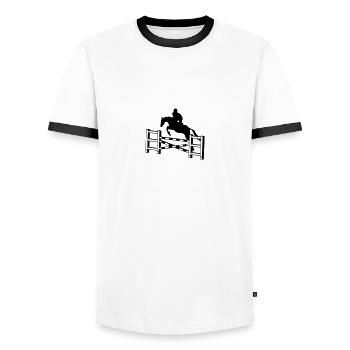 Pferd springend Hindernisses_c1 - Männer Kontrast-T-Shirt - Weiß/Schwarz - Vorne - AI Model Female 172 light (172cm) & AI Model Male 178 dark (178cm)