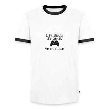 I Paused My Game To Be Here - Men's Ringer Shirt - white/black - Front - AI Model Female 172 light (172cm) & AI Model Male 178 dark (178cm)