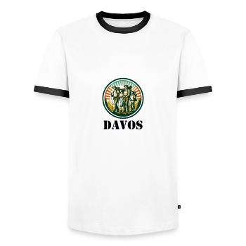Davos Summer - Männer Kontrast-T-Shirt - Weiß/Schwarz - Vorne - AI Model Female 172 light (172cm) & AI Model Male 178 dark (178cm)