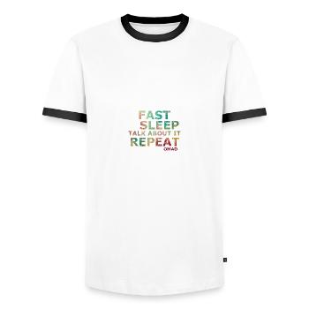 Fast sleep talk about it repeat OMAD - Men's Ringer Shirt - white/black - Front - AI Model Female 172 light (172cm) & AI Model Male 178 dark (178cm)