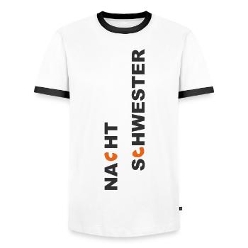Yeux de chat (édition soeur) - T-shirt contrasté Homme - blanc/noir - Devant - AI Model Female 172 light (172cm) & AI Model Male 178 dark (178cm)