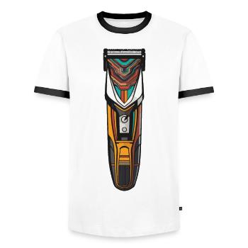 Tondeuses à cheveux coiffeur - T-shirt contrasté Homme - blanc/noir - Devant - AI Model Female 172 light (172cm) & AI Model Male 178 dark (178cm)