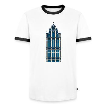 Grande Place I - Männer Kontrast-T-Shirt - Weiß/Schwarz - Vorne - AI Model Female 172 light (172cm) & AI Model Male 178 dark (178cm)