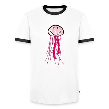 Smiley Jellyfish - T-shirt contrasté Homme - blanc/noir - Devant - AI Model Female 172 light (172cm) & AI Model Male 178 dark (178cm)
