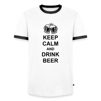 Spruch Keep Calm Beer - Männer Kontrast-T-Shirt - Weiß/Schwarz - Vorne - AI Model Female 172 light (172cm) & AI Model Male 178 dark (178cm)