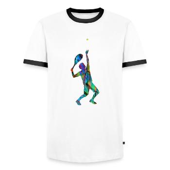 Servir, Tennis,Coloré,Graffiti,Bleu - T-shirt contrasté Homme - blanc/noir - Devant - AI Model Female 172 light (172cm) & AI Model Male 178 dark (178cm)