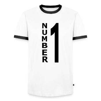 Nummer1 - Männer Kontrast-T-Shirt - Weiß/Schwarz - Vorne - AI Model Female 172 light (172cm) & AI Model Male 178 dark (178cm)