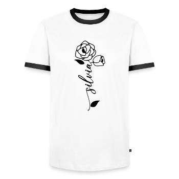 Silvia Nom Prénom Nom Fleur - T-shirt contrasté Homme - blanc/noir - Devant - AI Model Female 172 light (172cm) & AI Model Male 178 dark (178cm)
