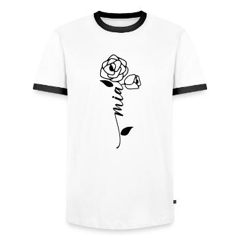 Mia Surname First Name Name Flower - Men's Ringer Shirt - white/black - Front - AI Model Female 172 light (172cm) & AI Model Male 178 dark (178cm)