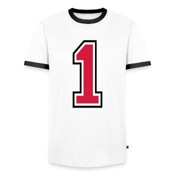 Number One - 1 - Men's Ringer Shirt - white/black - Front - AI Model Female 172 light (172cm) & AI Model Male 178 dark (178cm)