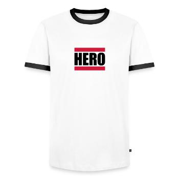 Cool Super Hero Logo Design - Männer Kontrast-T-Shirt - Weiß/Schwarz - Vorne - AI Model Female 172 light (172cm) & AI Model Male 178 dark (178cm)