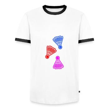 Badminton Sports - Men's Ringer Shirt - white/black - Front - AI Model Female 172 light (172cm) & AI Model Male 178 dark (178cm)