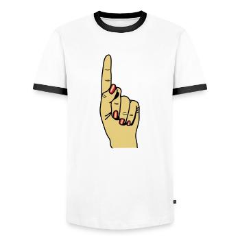 zeigefinger - Männer Kontrast-T-Shirt - Weiß/Schwarz - Vorne - AI Model Female 172 light (172cm) & AI Model Male 178 dark (178cm)
